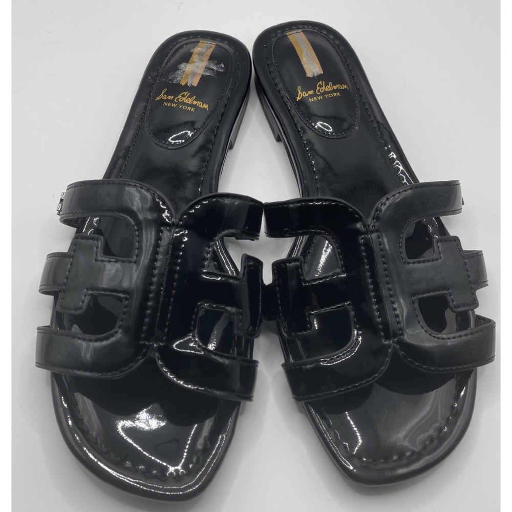 Sam Edelman Women's "Bay" Black Patent Leather Slip On Slides Sandals Women 8.5 - Picture 2 of 8